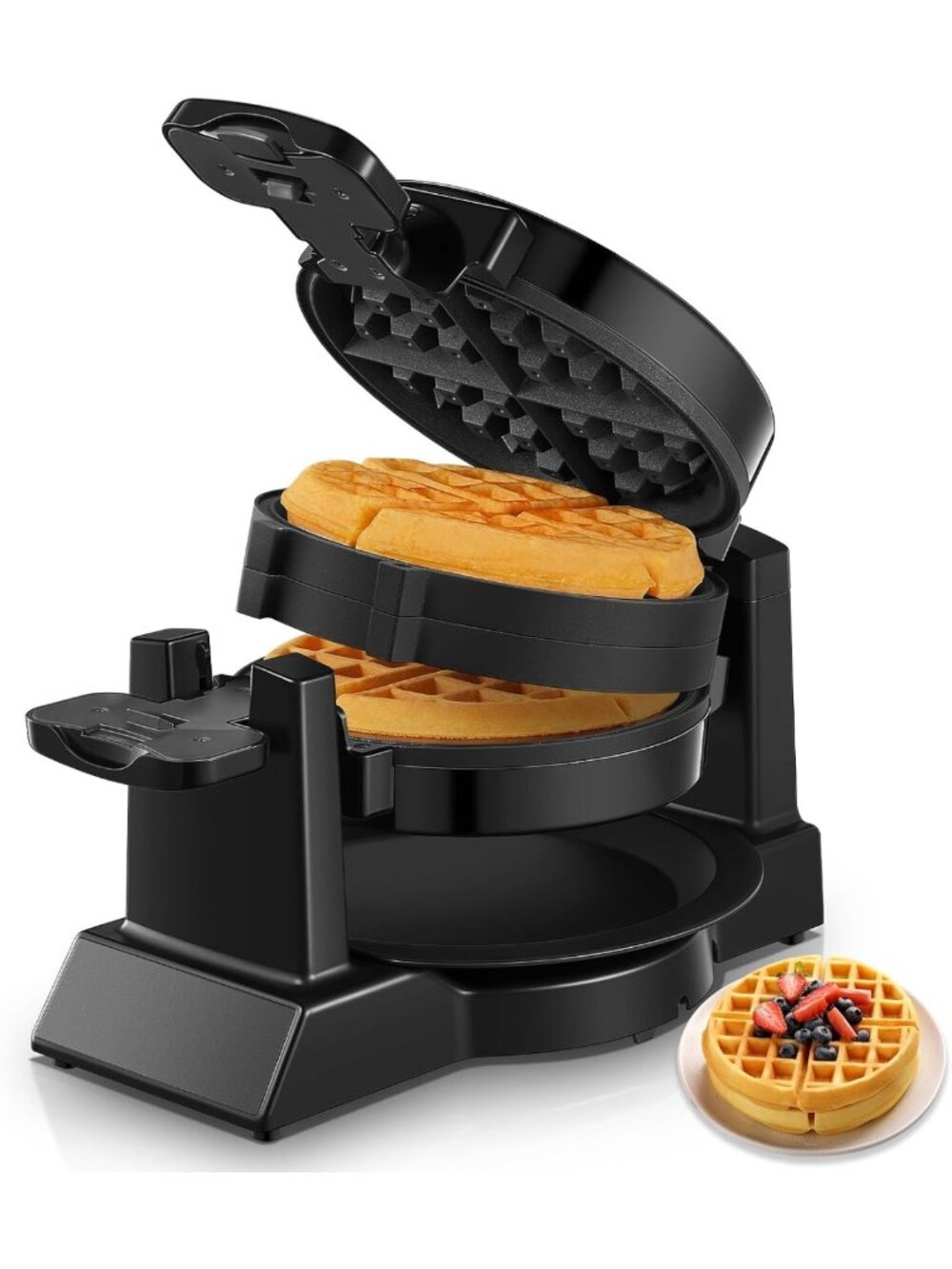 1400W Double Belgian Waffle Maker - Rotating, Nonstick, Easy Clean, 8 Slices